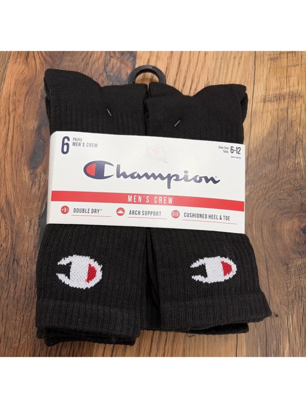 New Champion Socks Men’s 6 Pair Black Crew Socks Athletic Casual Activewear